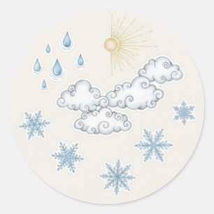 Whimsical Weather Icons – Sun Clouds Rain and Snow Classic Round Sticker