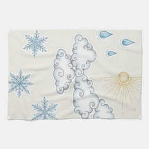 Whimsical Weather Icons – Sun Clouds Rain and Snow Tea Towel