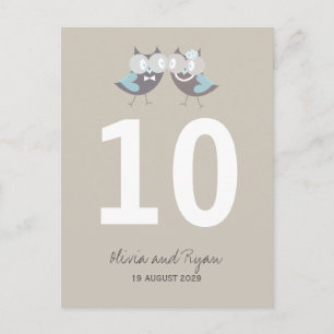 Whimsical Wedding Brown Blue Owls Table Number Postcard