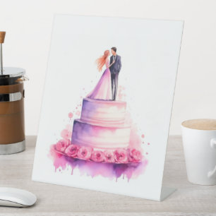 Whimsical Wedding Cake Couple Sign - Romantic Wate