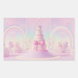 Whimsical Wedding Cake with Oversized Bow Rectangular Sticker