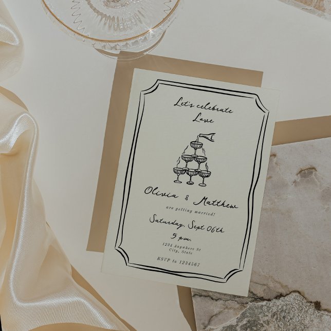 Whimsical Wedding Champagne Tower Invitation (whimsical wedding invitation)