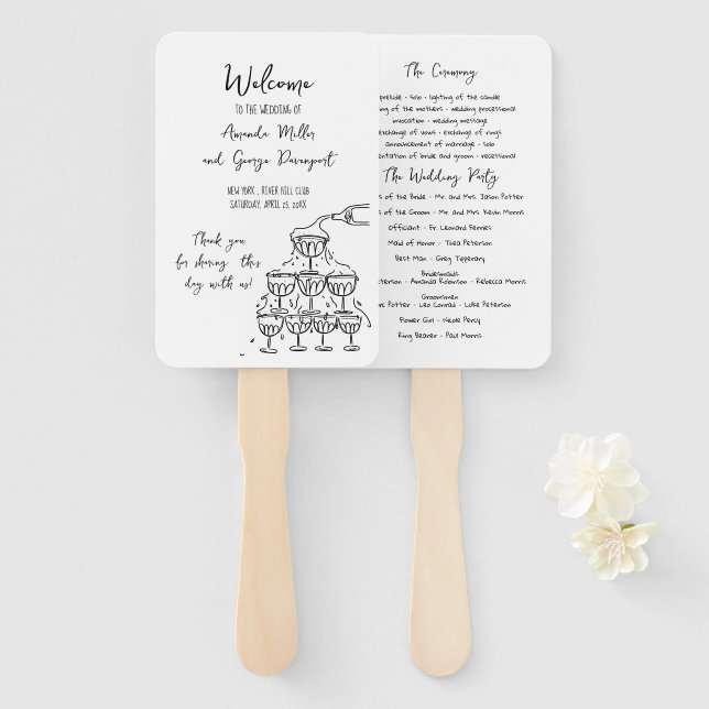 Whimsical Wedding program fan (Front and Back)