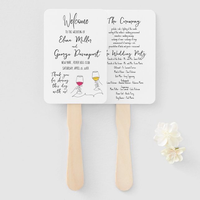 Whimsical Wedding program fan (Front and Back)