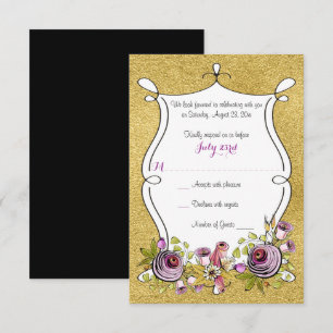 Whimsical Wedding RSVP FAUX Gold Foil, Flowers Invitation