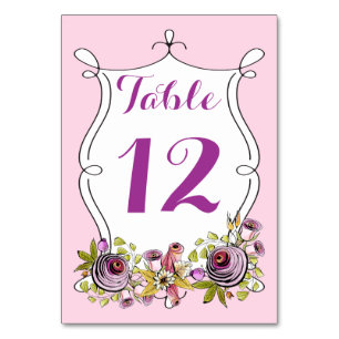 Whimsical Wedding Table Number, Watercolor Florals Number