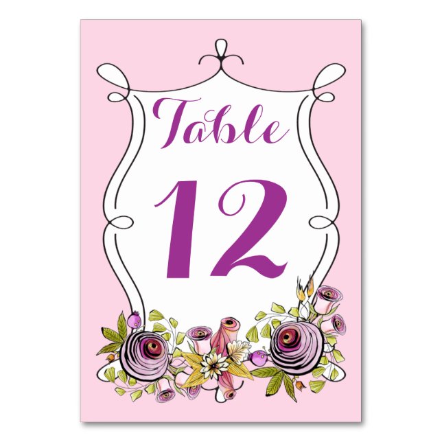 Whimsical Wedding Table Number, Watercolor Florals Table Number (Front)
