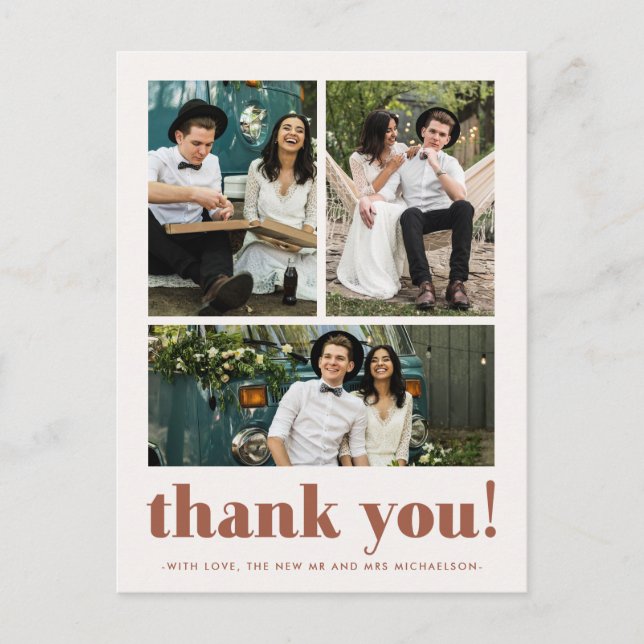 Whimsical Wedding Thank You Terracotta Three Photo Postcard (Front)