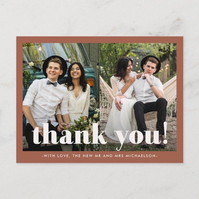 Whimsical Wedding Thank You Terracotta Two Photo Postcard (Front)