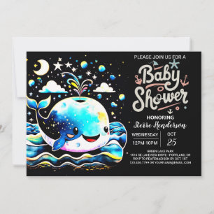 Whimsical Whale Blue Boy Baby Shower Invitation