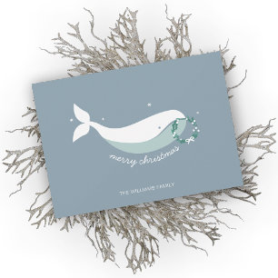 Whimsical Whale Christmas Flat Holiday Card