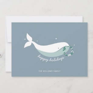 Whimsical Whale Christmas Photo Flat Holiday Card