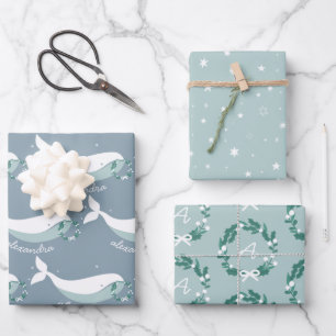 Whimsical Whale Christmas Wrapping Paper Sheets