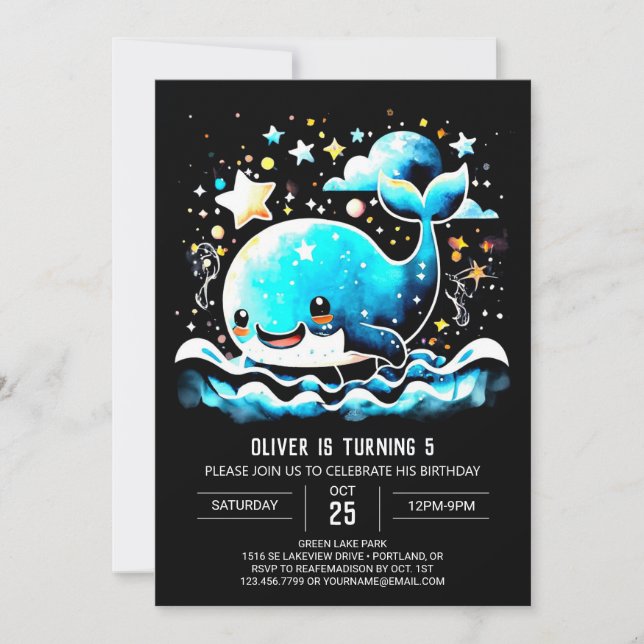 Whimsical Whale Waves Birthday Invitation (Front)