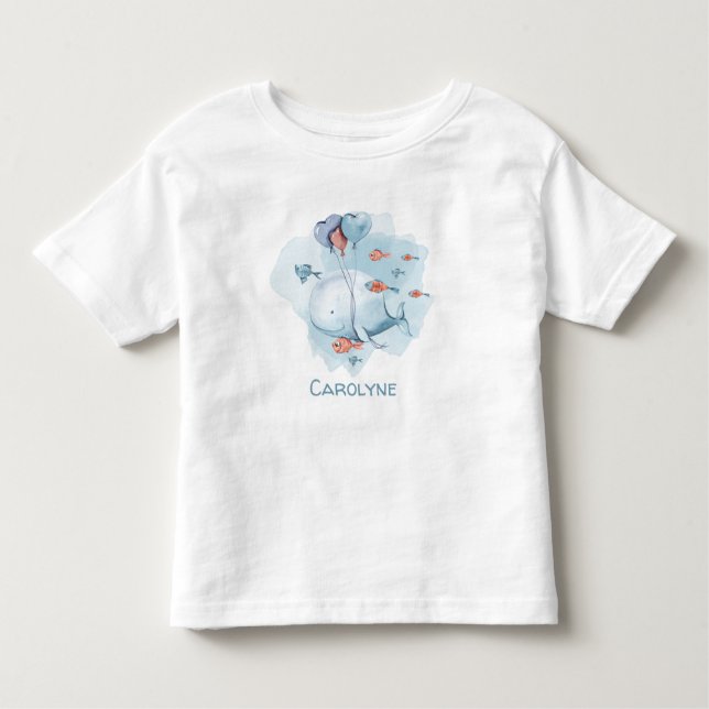 Whimsical Whale With Balloons and Fish Toddler T-Shirt (Front)