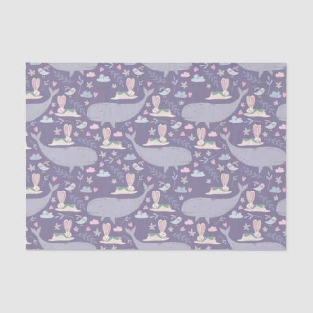 Whimsical whales and bunnies pattern tissue paper (Front)