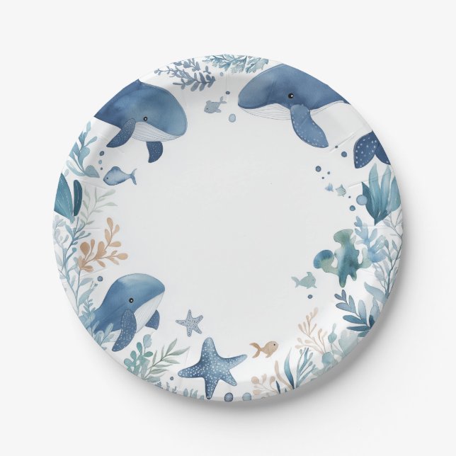 Whimsical Whales Birthday Party Paper Plate (Front)