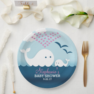 Whimsical Whales (girl) Baby Shower Paper Plate