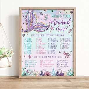 Whimsical What's Your Mermaid Name Birthday Game  Poster