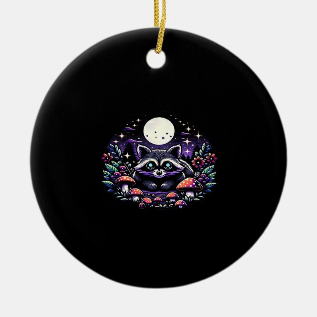 Whimsical Whimsigoth Racoon Under Moonlight Vinta Ceramic Ornament (Front)