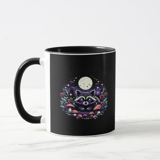 Whimsical Whimsigoth Racoon Under Moonlight Vinta Mug (Left)