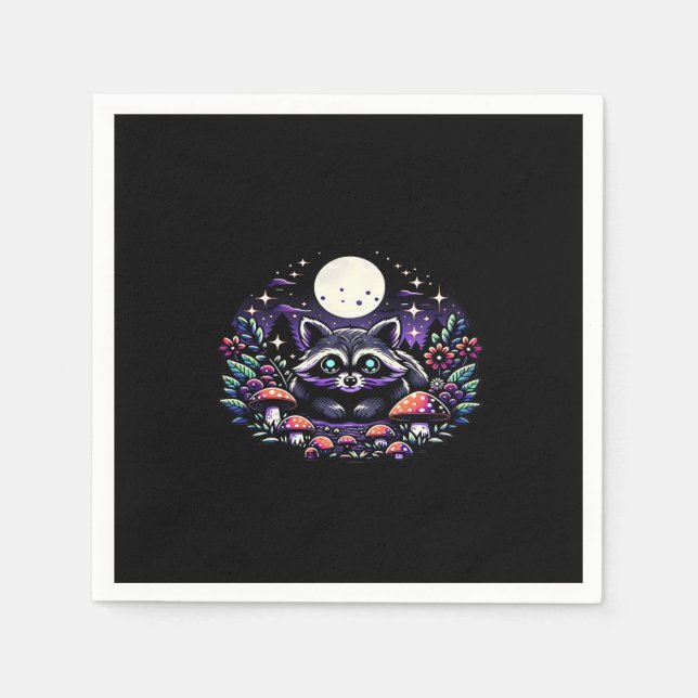 Whimsical Whimsigoth Racoon Under Moonlight Vinta Napkin (Front)