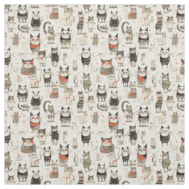 Whimsical Whiskers: Whimsy Cat Fabric (Swatch)