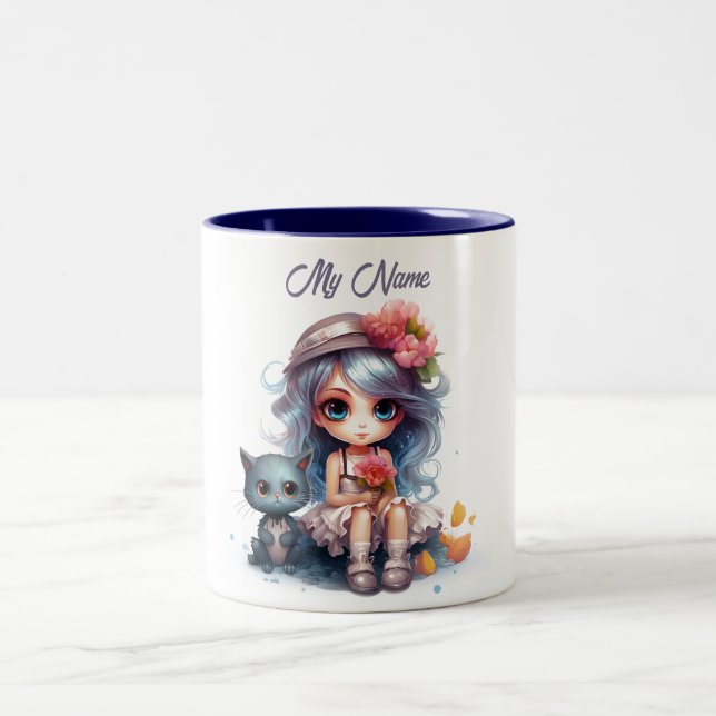 Whimsical Whispers: Doll and Cat Fantasy Cup (Center)