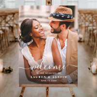 Whimsical White Calligraphy Photo Wedding Welcome