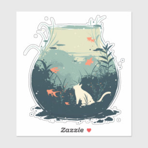 Whimsical White Cat Trapped Inside a Fishbowl