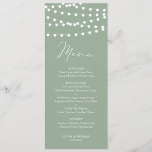 Whimsical White Fairy Lights Sage Green Wedding  Menu
