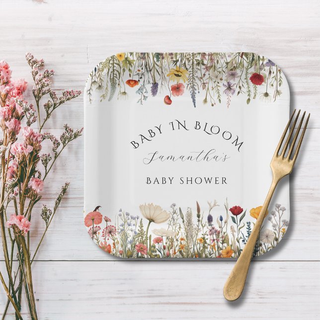 Whimsical White Floral Garden Baby in Bloom Shower Paper Plate (Creator Uploaded)