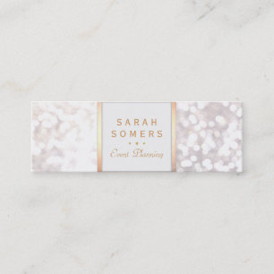 Whimsical White Glitter Bokeh Elegant Gold Frame Mini Business Card