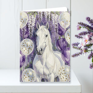Whimsical White Horse Under Wisteria Birthday Card
