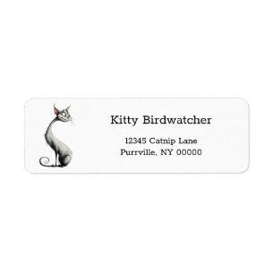 Whimsical White Long Neck Cat Return Address Label