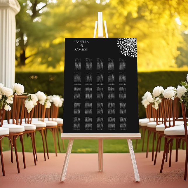 Whimsical White on Black Flourish seating chart (Creator Uploaded)