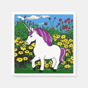 Whimsical White Purple Birthday Unicorn Napkin