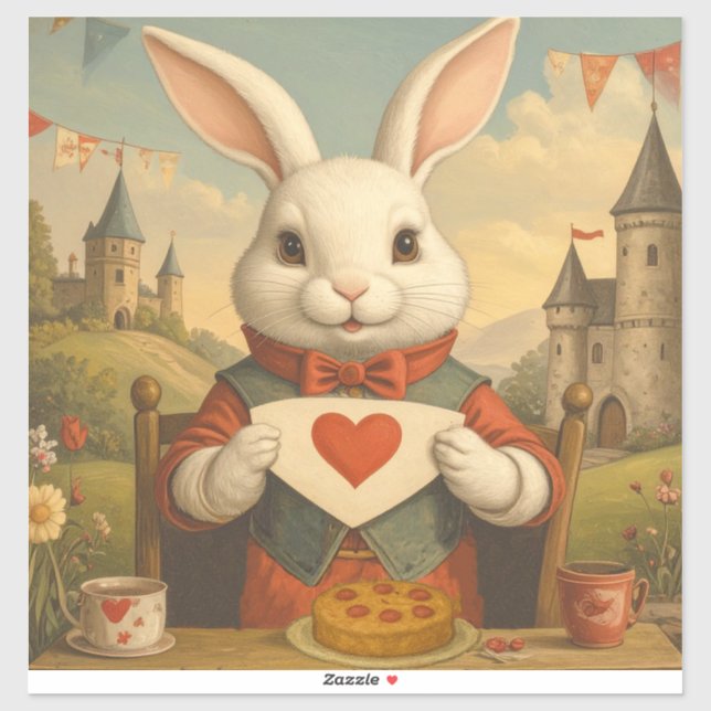 Whimsical White Rabbit Hearts Enchanted Wonderland (Sheet)