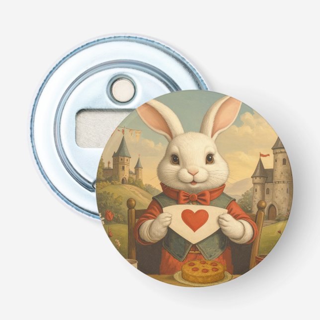 Whimsical White Rabbit Hearts Enchanted Wonderland Bottle Opener (Front)