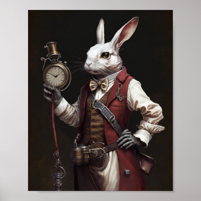 Whimsical White Rabbit Librarian Poster for Book L (Front)