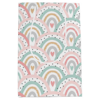 Whimsical White Rainbows and Hearts Pastel Medium Gift Bag