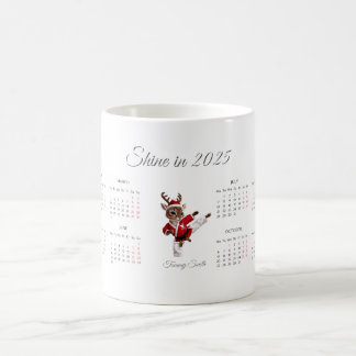 Whimsical White Reindeer 2025 Calendar Coffee Mug