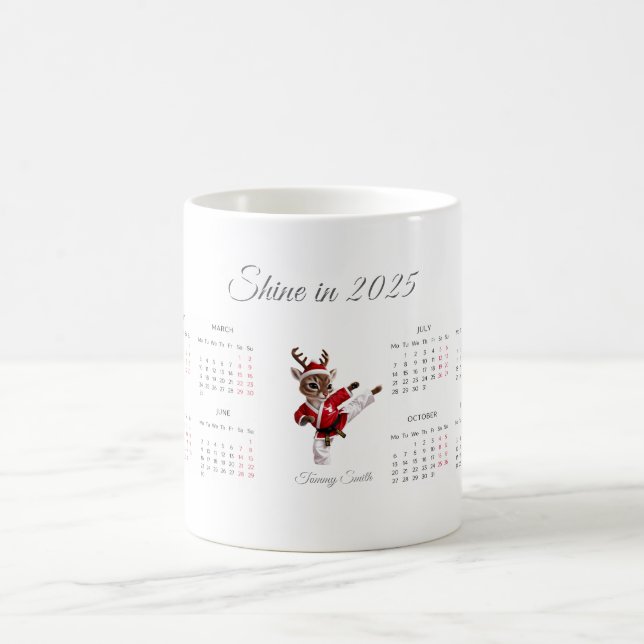 Whimsical White Reindeer 2025 Calendar Coffee Mug (Center)
