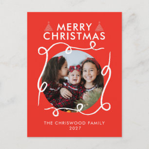 Whimsical White Scribble Circle Photo Christmas Holiday Postcard