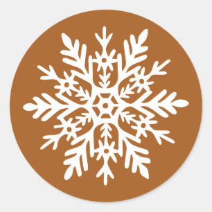 Whimsical White Snowflake Burnt Orange Christmas Classic Round Sticker