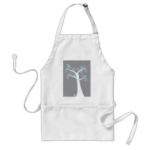 Whimsical White Spiral Tree with Blue Birds Standard Apron