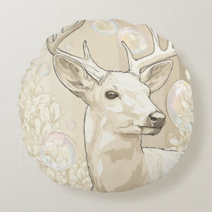 Whimsical White Stag and Bubbles Fantasy Round Acc Cushion