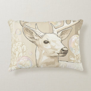 Whimsical White Stag and Bubbles Fantasy Round Acc Decorative Cushion