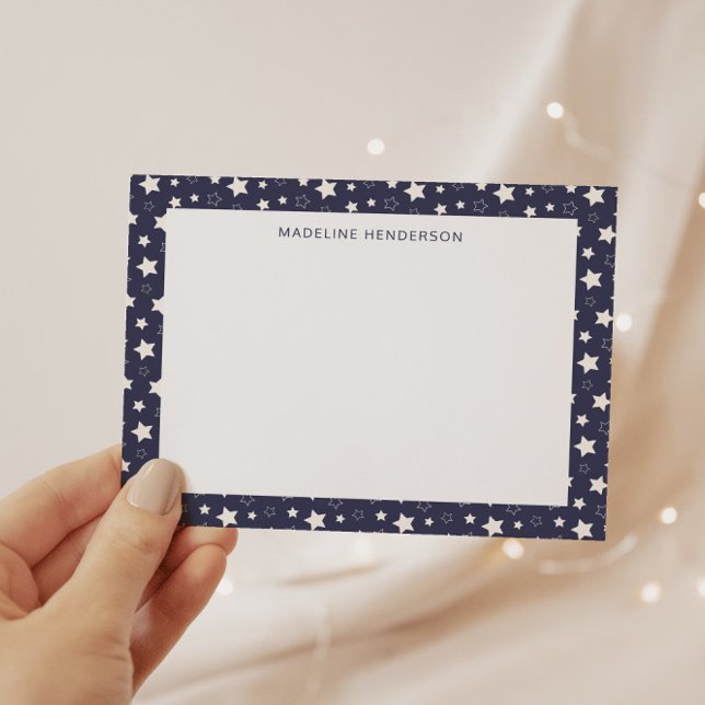 Whimsical White Stars Dusty Blue Monogram Card (Creator Uploaded)