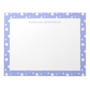 Whimsical White Stars Light Blue Monogram Notepad